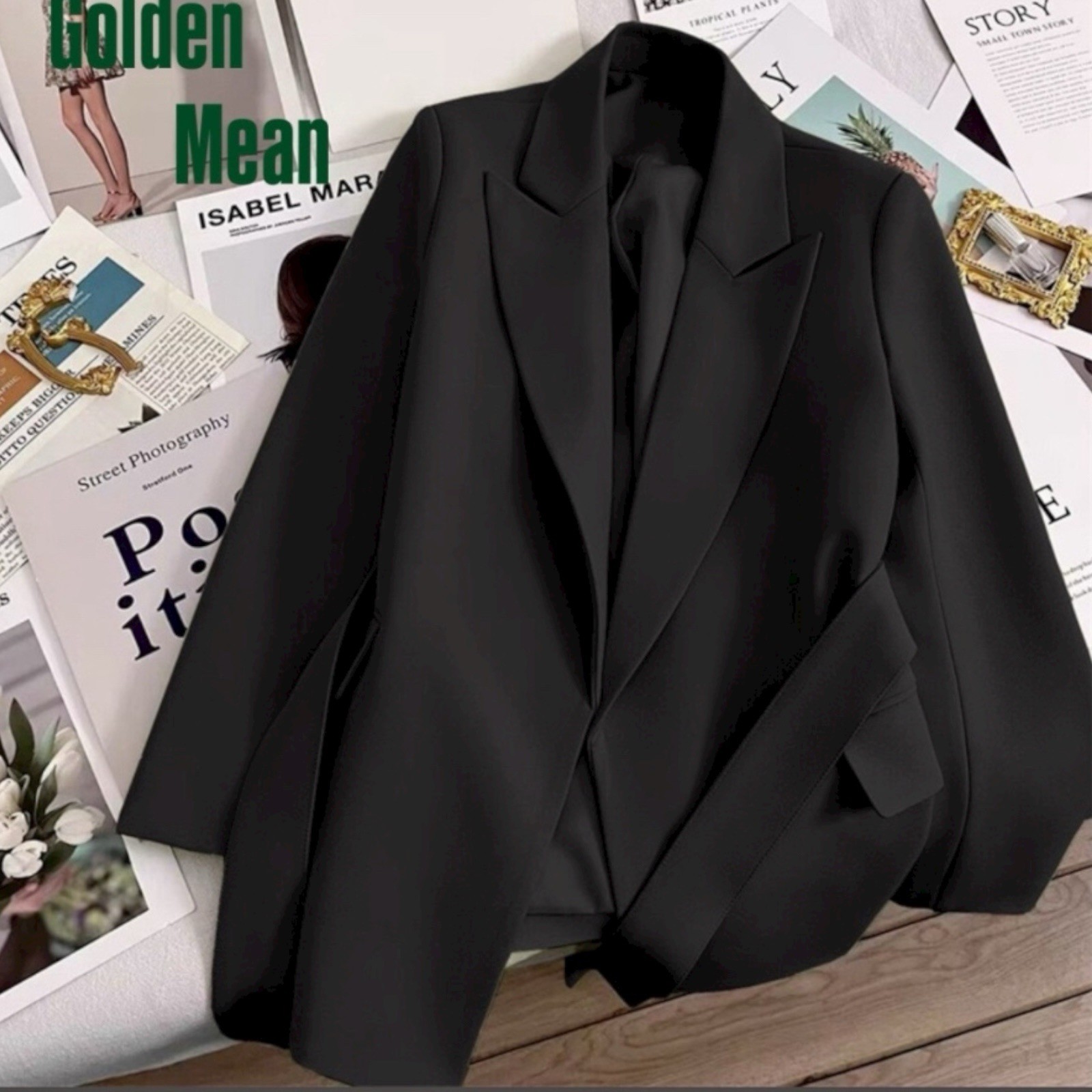 Women Elegant Suit Jackets Blazer Black Waist Ribbon Tie Up Size L Front Pockets