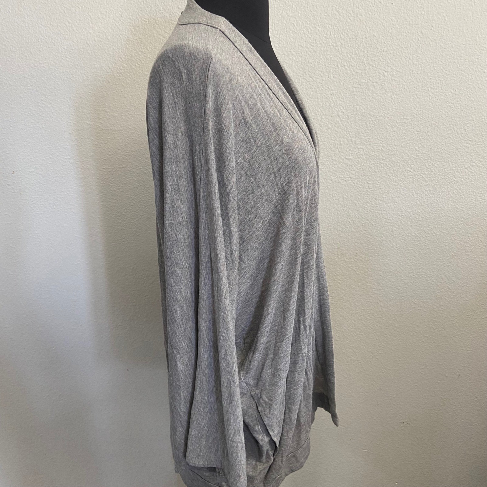 prAna Womens Medium Gray Open Front Cardigan Tencel Modal Dolman Pockets Wrap