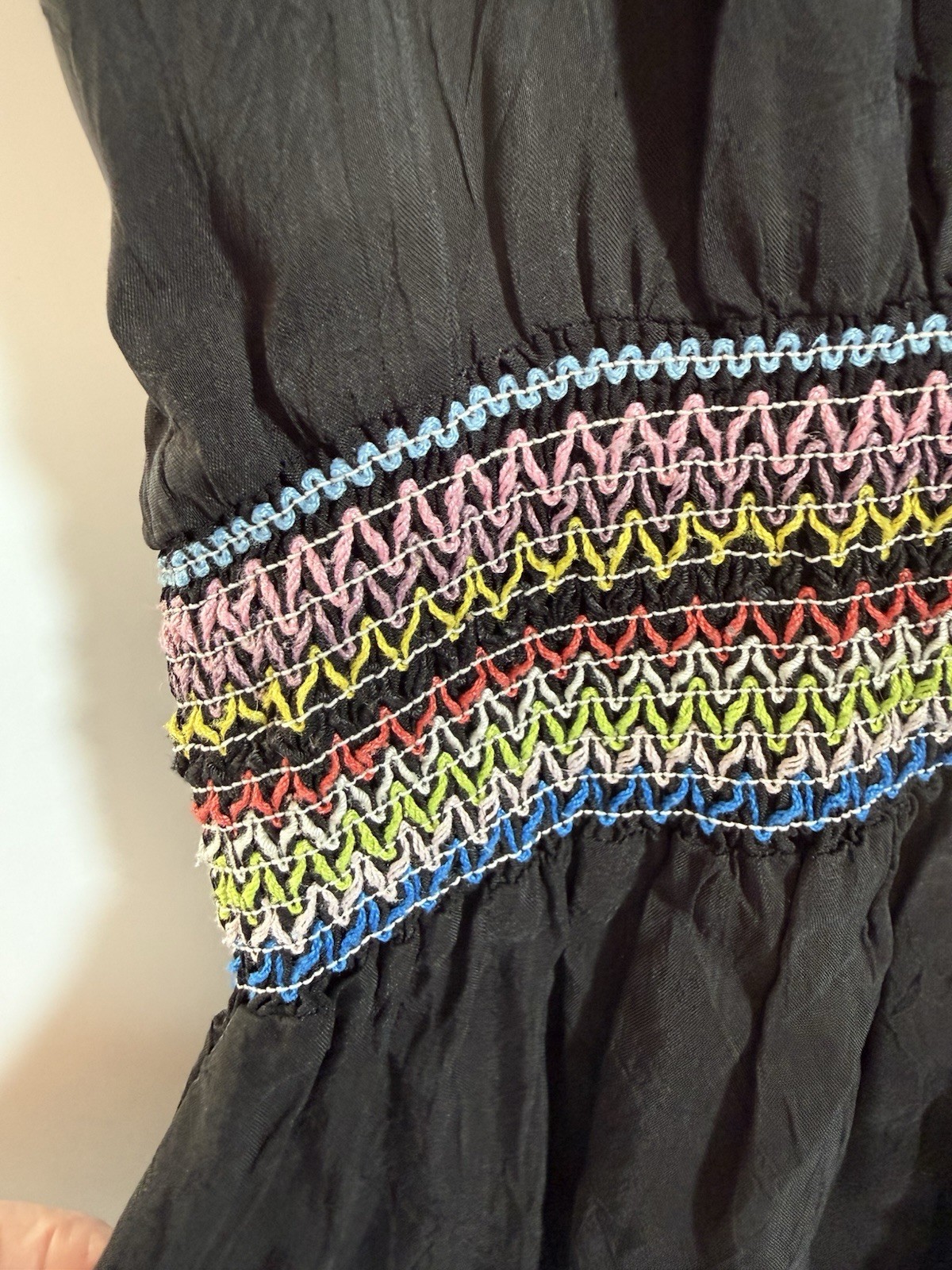 Johnny Was embroidered ruffle hem floral boho dress black short sleeve Est S/M