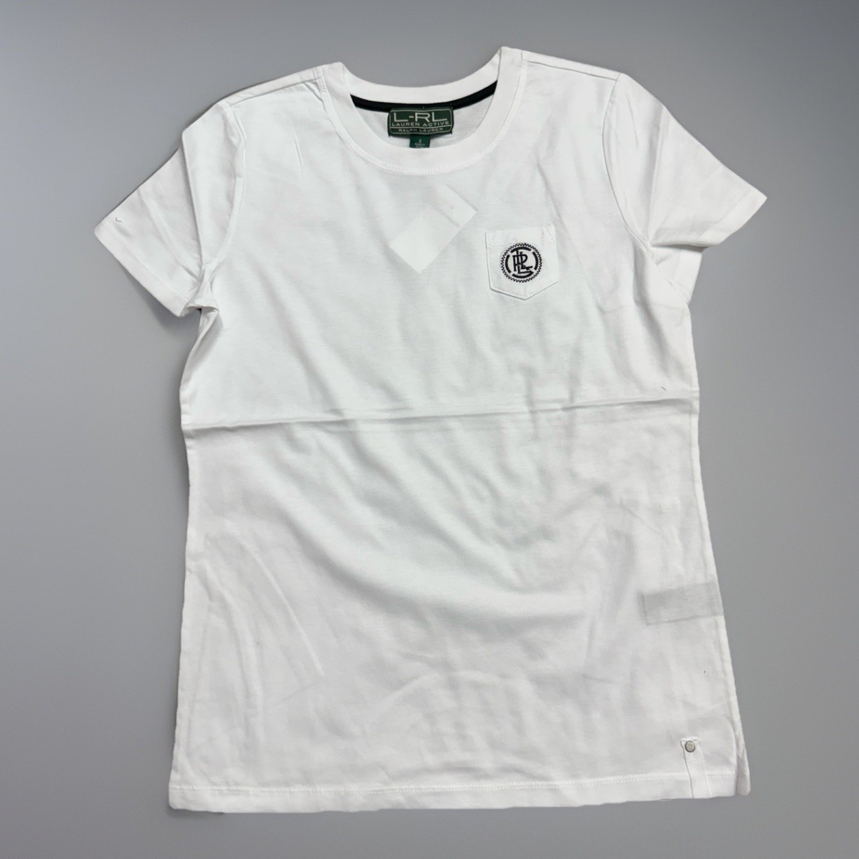 L-RL Ralph Lauren Women’s White with Black Embroidery Lauren Active Shirt NWT