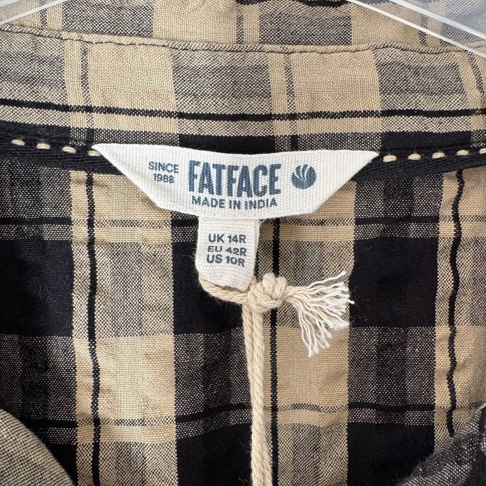 FatFace Midi Dress UK 14 Ally check shirt Beige Black collared boho RRP £69