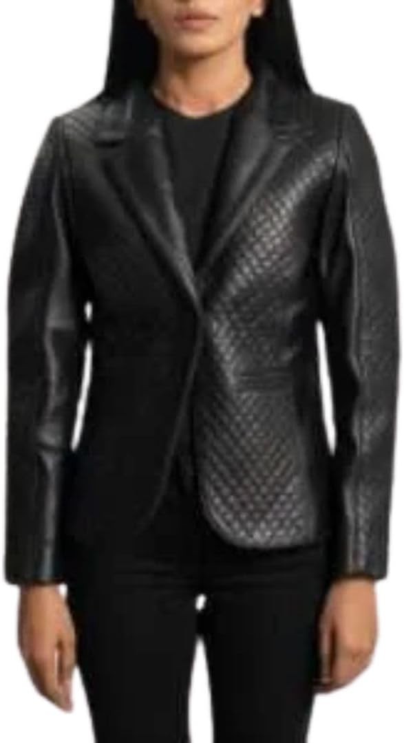 Premium Leather Sheepskin Blazer, Quilted Pattern, Slim Fit, Professional Style