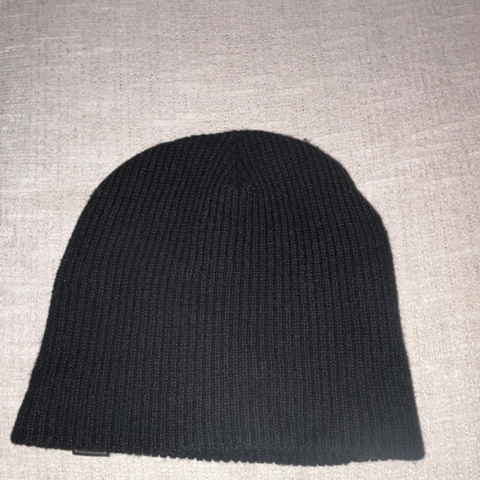 Black Solid Beanie Hat with Cuff Teddy Bear Patch Unisex Adults
