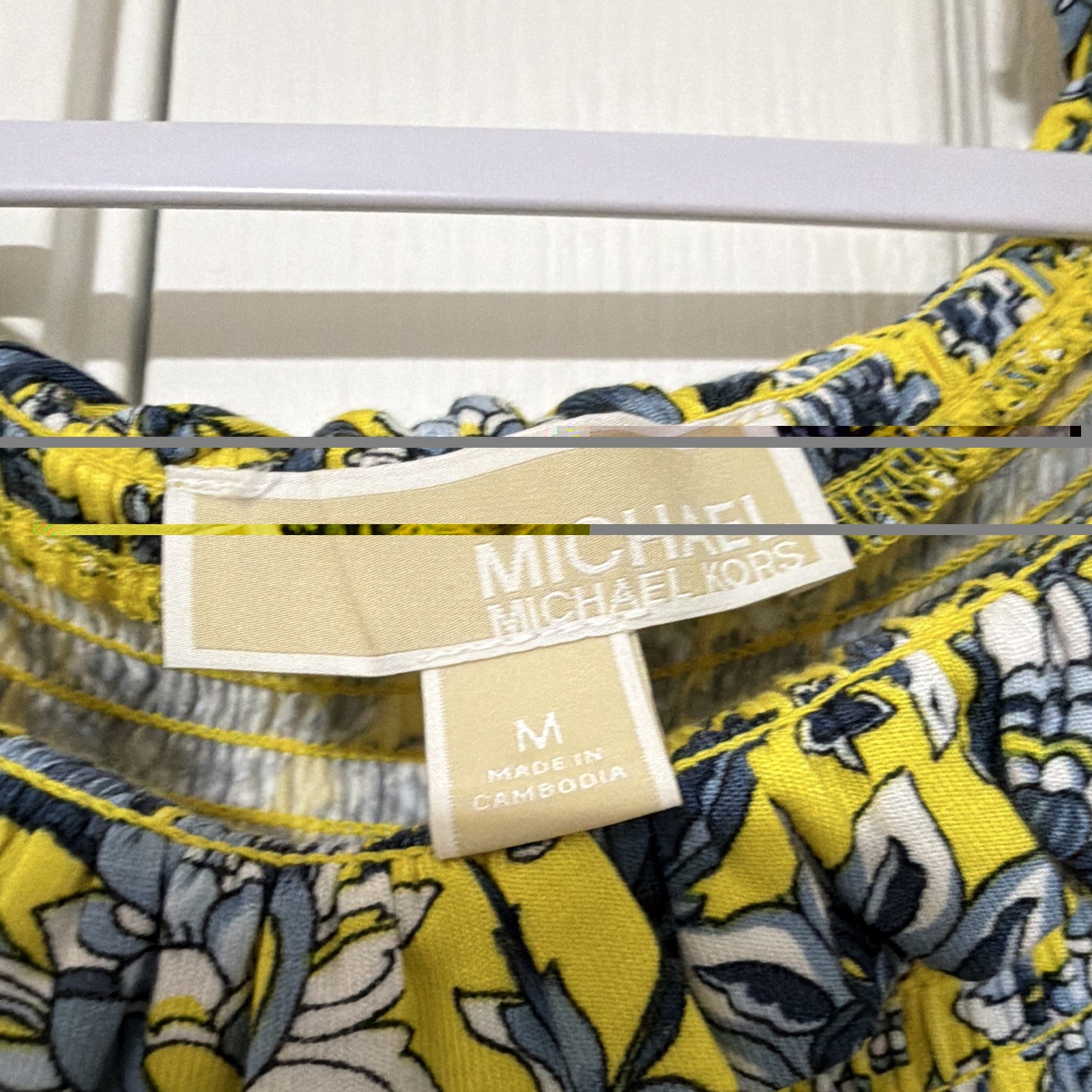 Michael Kors Women’s M Yellow Blue White Floral A-Line Long Sleeve Dress