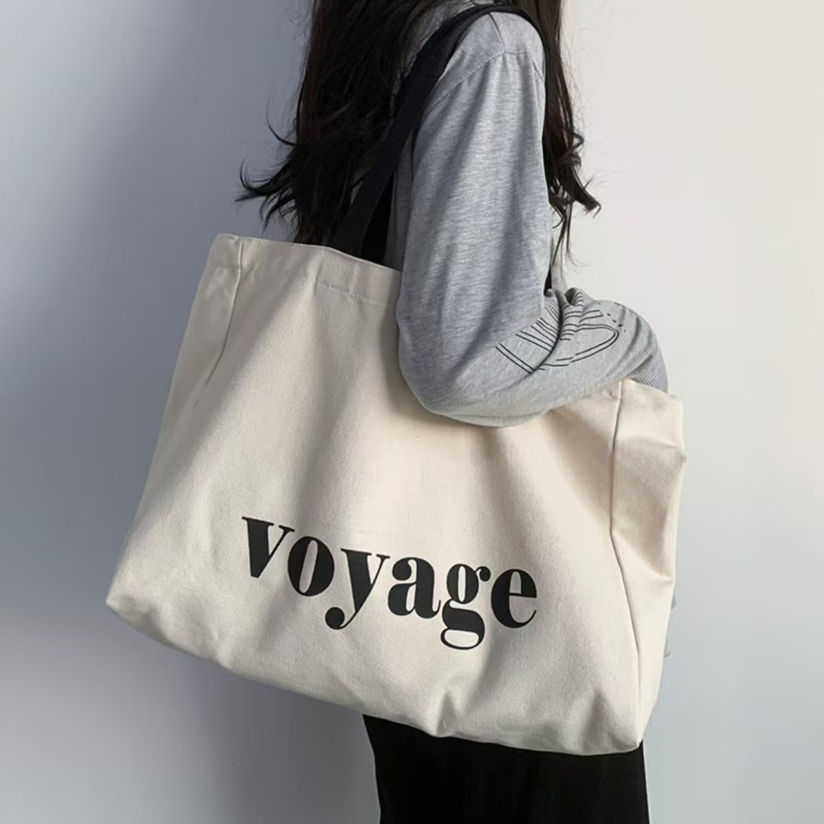 Cross-border Large-capacity Canvas Bag Womens Minimalist Single-shoulder Bag
