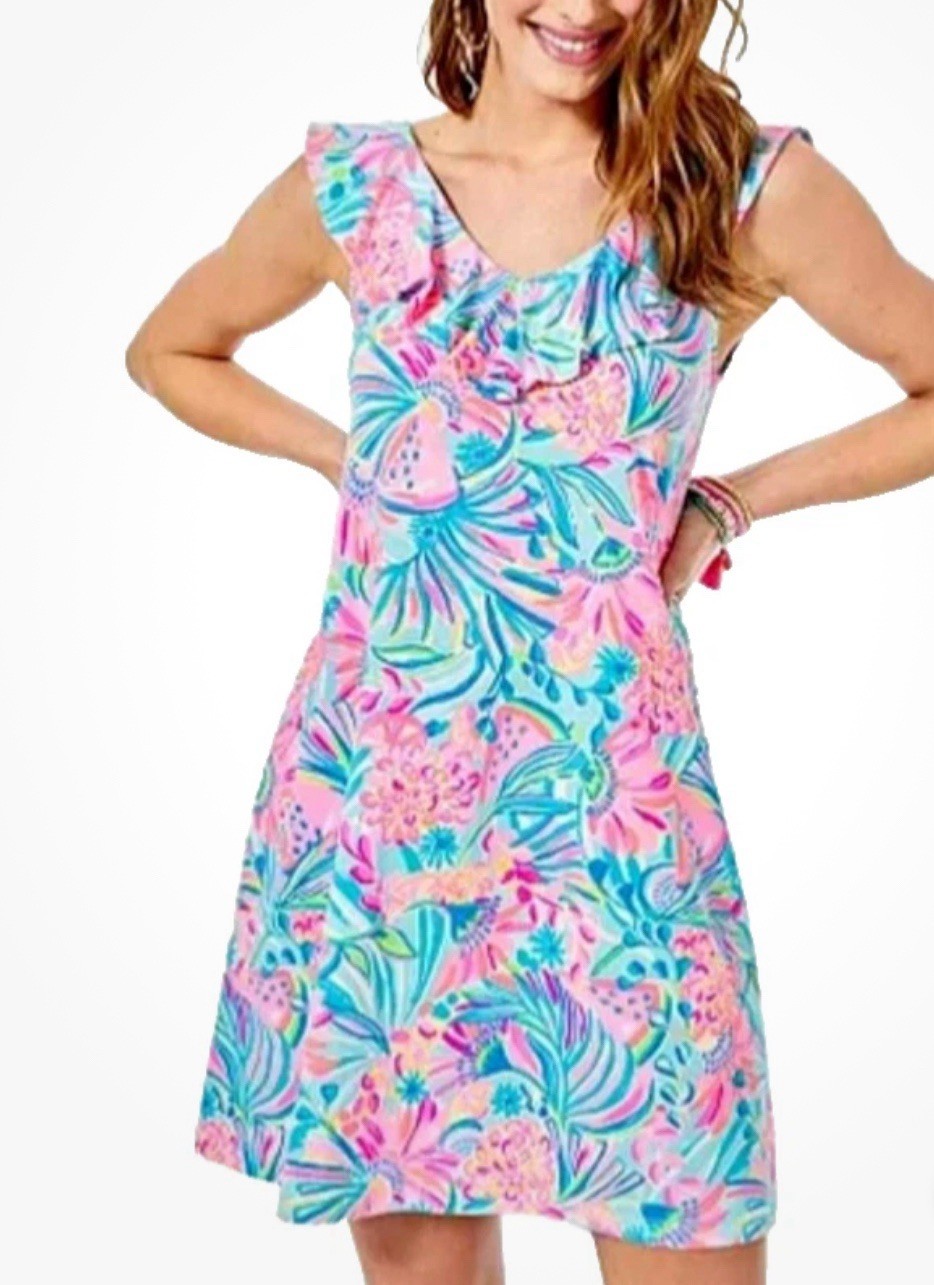 Lilly Pulitzer Alessa Ruffle Dress Tropical Punch – NWT-Sz XL