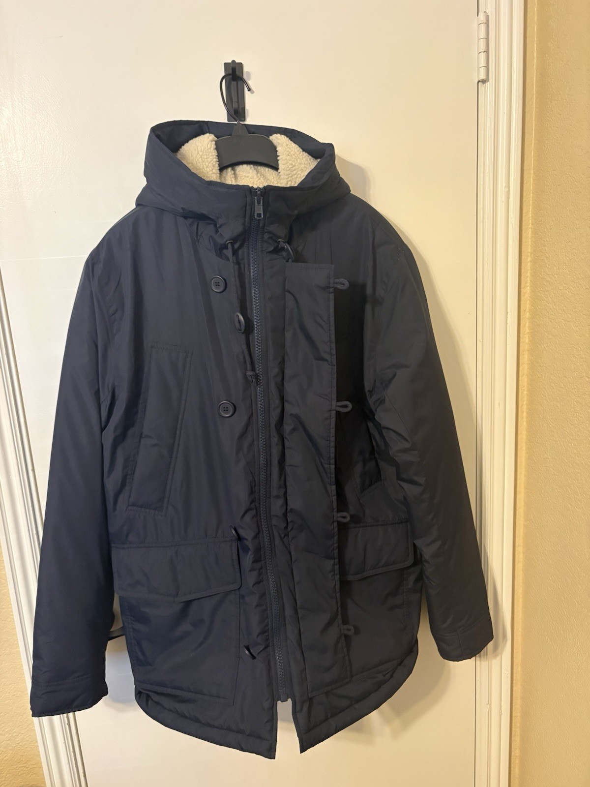 J. Crew Mercantile Mens Blue Pockets Long Sleeve Hooded Full-Zip Coat Size Large