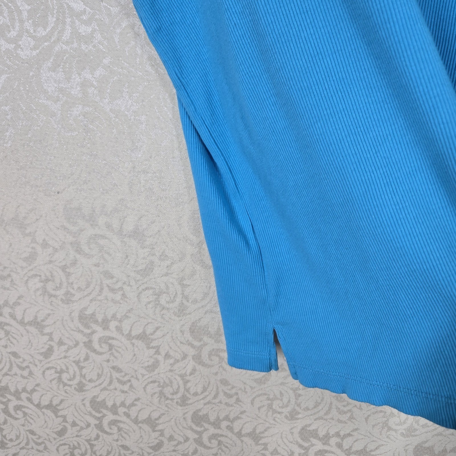 Quacker Factory Sequin Star Top sz 1X Turquoise Teal 100% Ribbed Cotton Stretch