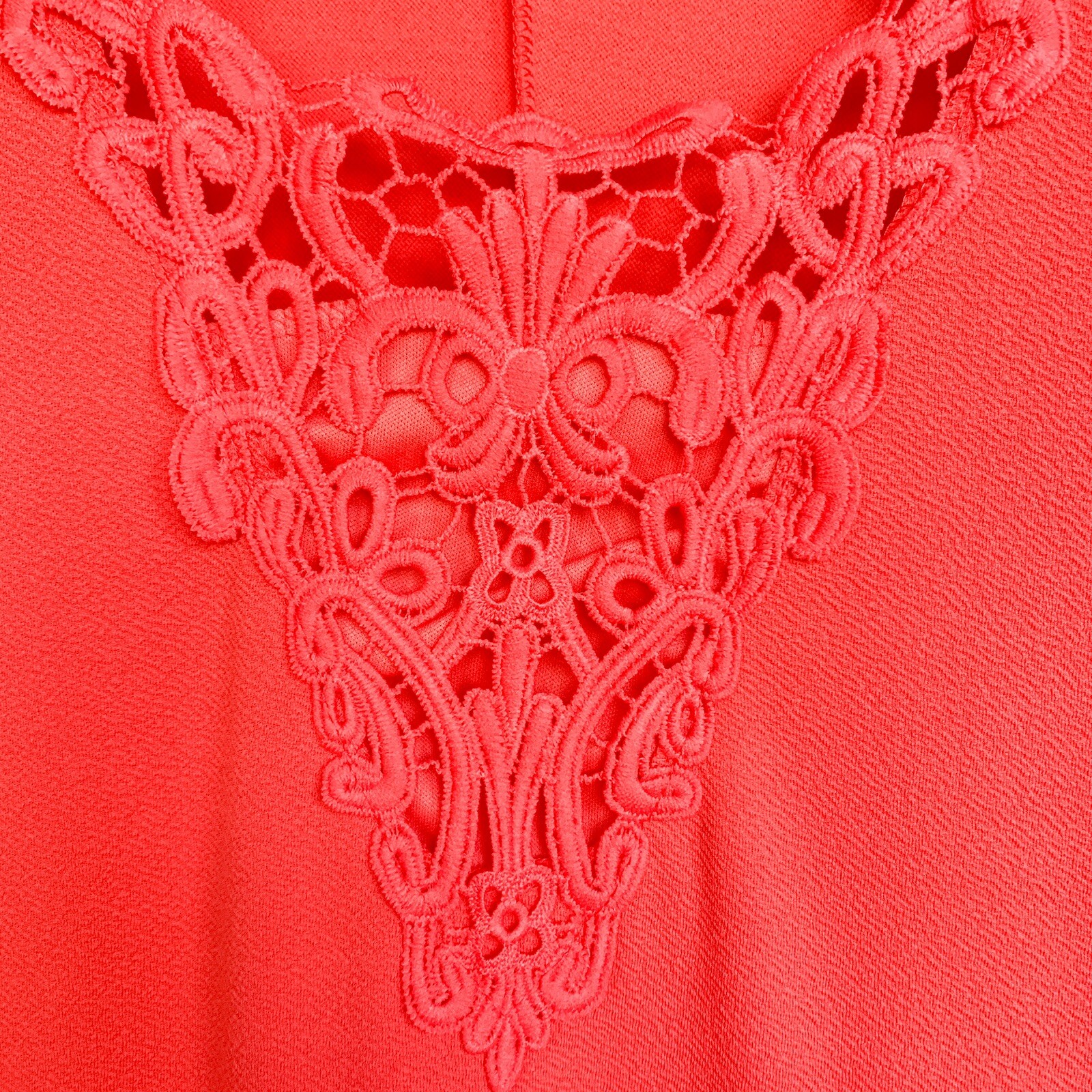 Mlle Gabrielle Fit and Flare Dress Size L Bright Coral/Peach Crochet Textured