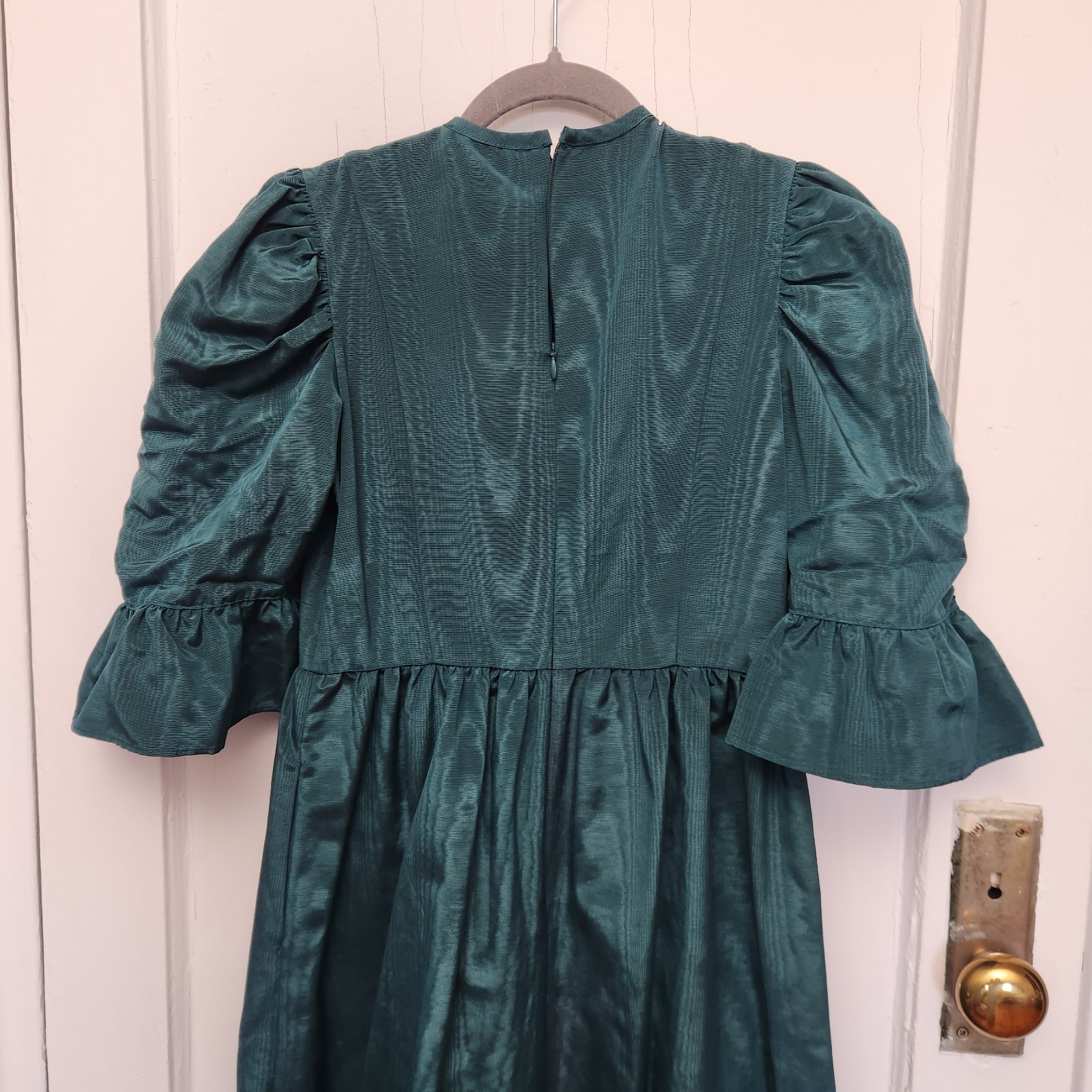 Batsheva Teal Short Sleeve Long Maxi Ruffle Dress Pearl Buttons Size 2