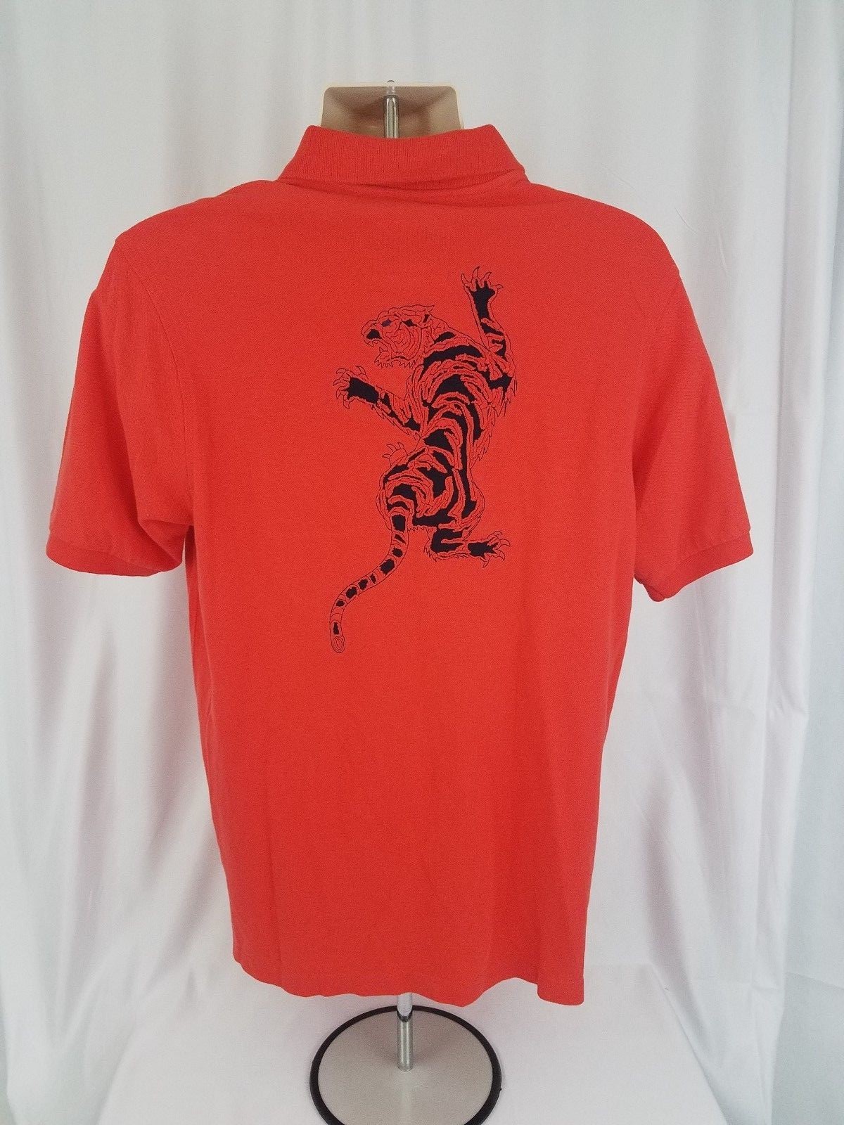King Berry Plus Mens Polo Red Black Embroidery Cut Out Oriental Tiger Sz XL B 4