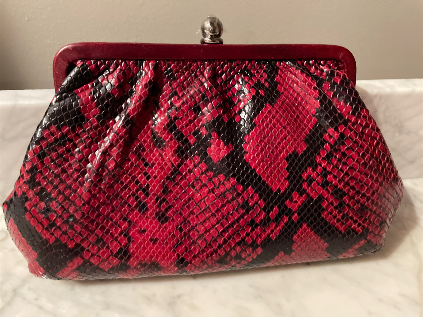 PATRICIA NASH RED & BLACK EALING LIZARD PRINT LEATHER FRAME BAG NWT $149 PURSE