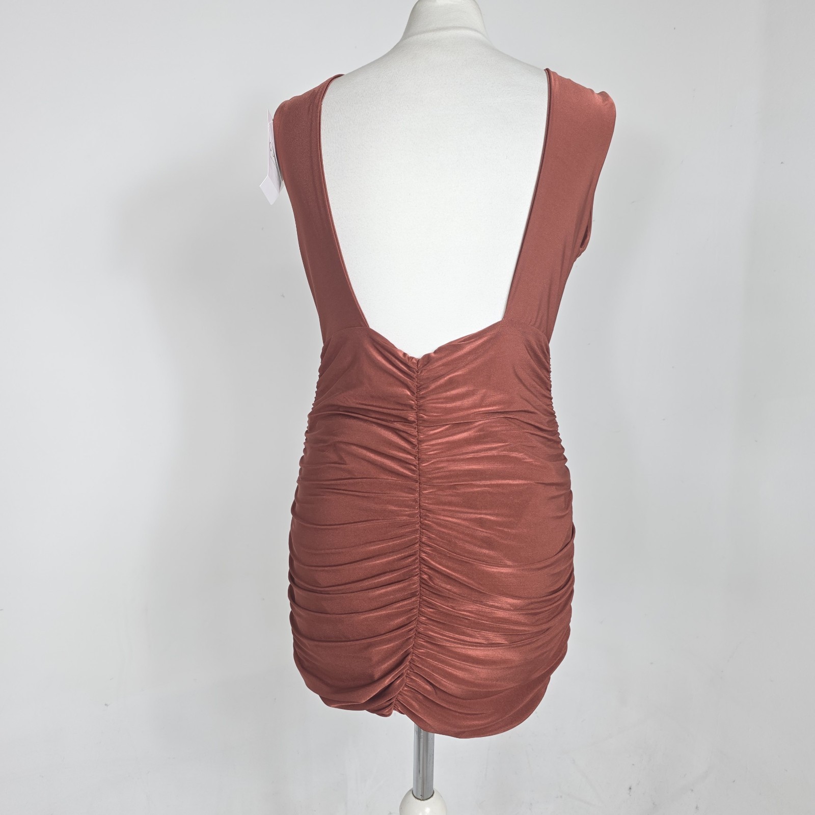 Quiz Rust Metallic Ruched Bodycon Mini Party Dress Deep V Neck UK 8 BNWT