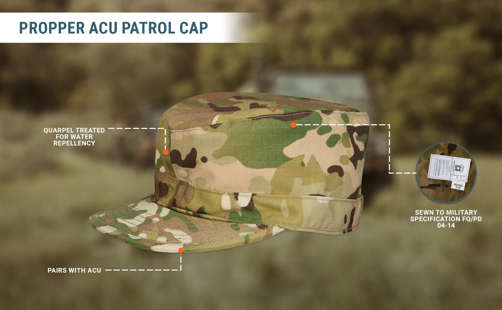 Water-Repellent Mil-Spec Patrol Cap, ACU NYCO Fabric, OCP Camo Hat