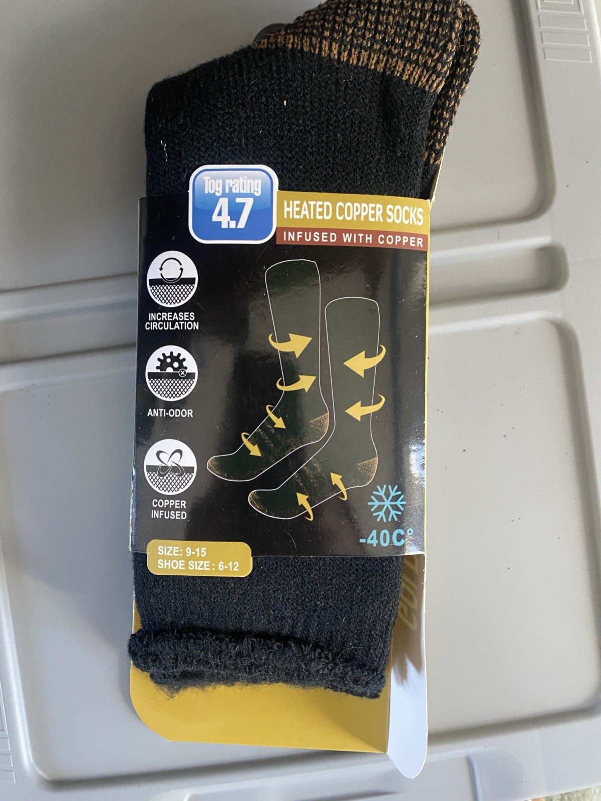 NEW 2 Pairs (2 Pack) Goldstar Heated Copper Socks Black Tog Rating 4.7 Size 9-15