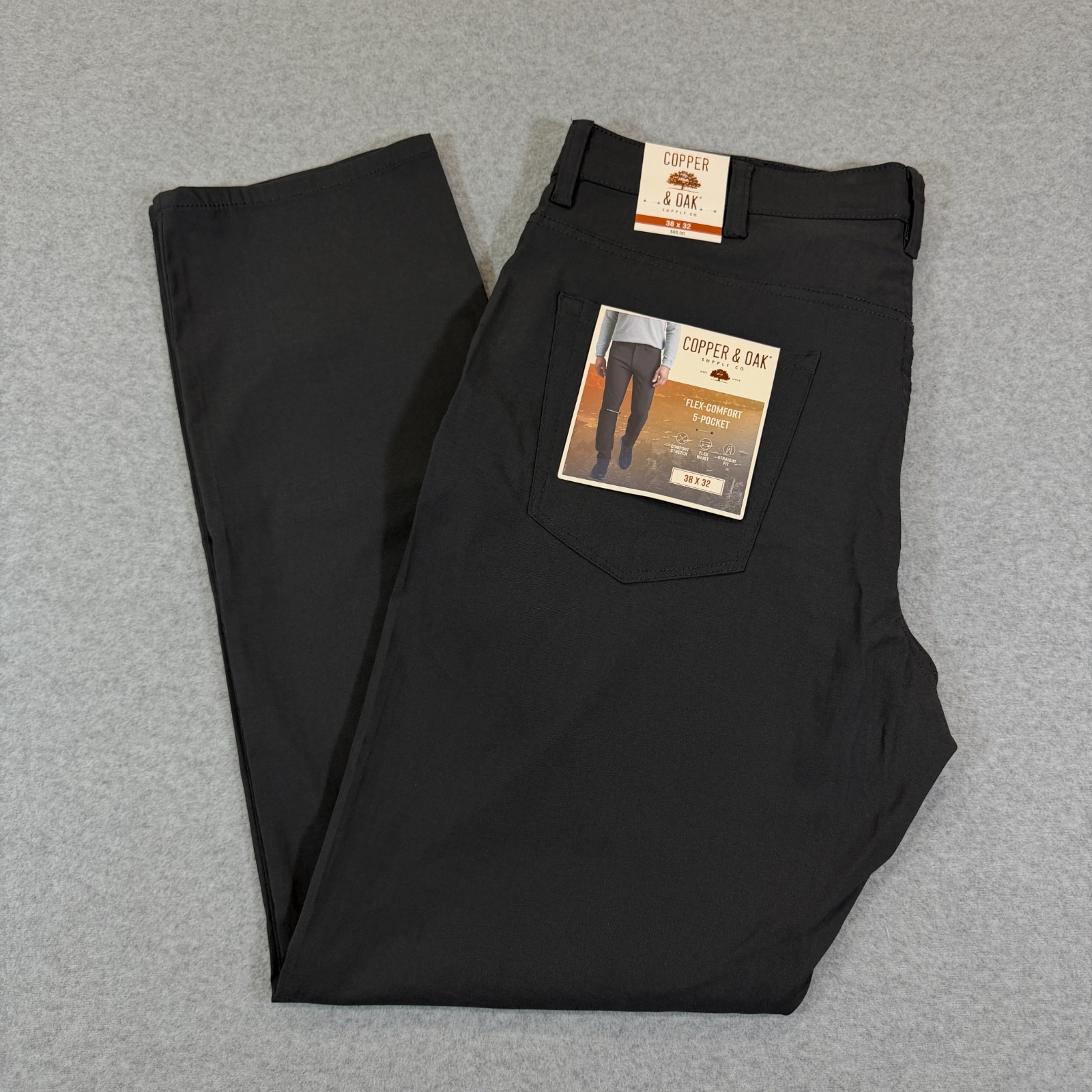 Copper & Oak Mens Flex-Comfort 5-Pocket Pants 38×32 Forged Iron Gray Stretch NWT