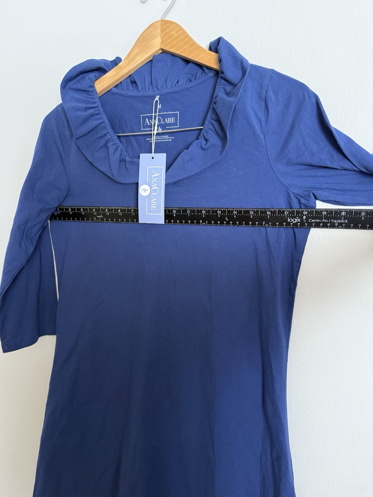 Ana Clare Women’s M Dress Blue 3/4 Sleeve Ruffle Collar Short Dress NEW