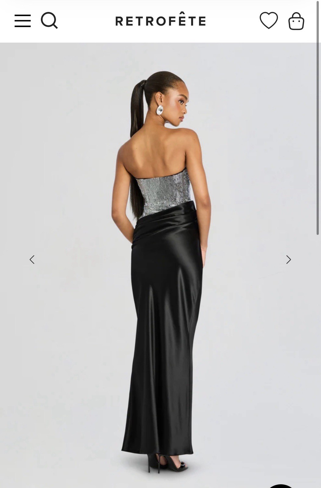 Retrofete Alexandra Strapless Formal Gown Dress Black Small Crystal Embellished