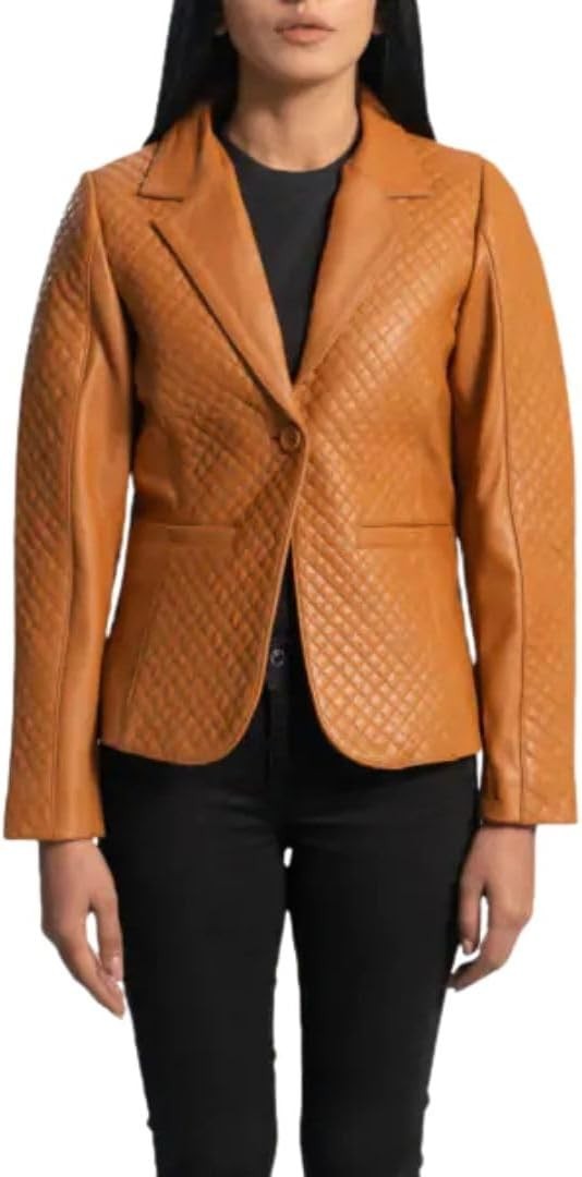 Premium Leather Sheepskin Blazer, Quilted Pattern, Slim Fit, Professional Style