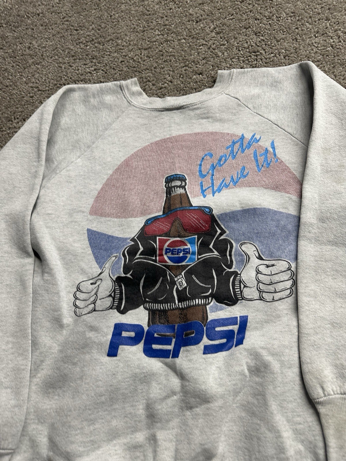 Vintage 80s 90s FOTL Pepsi Raglan Crewneck Glass Bottle Crewneck Glasses Large