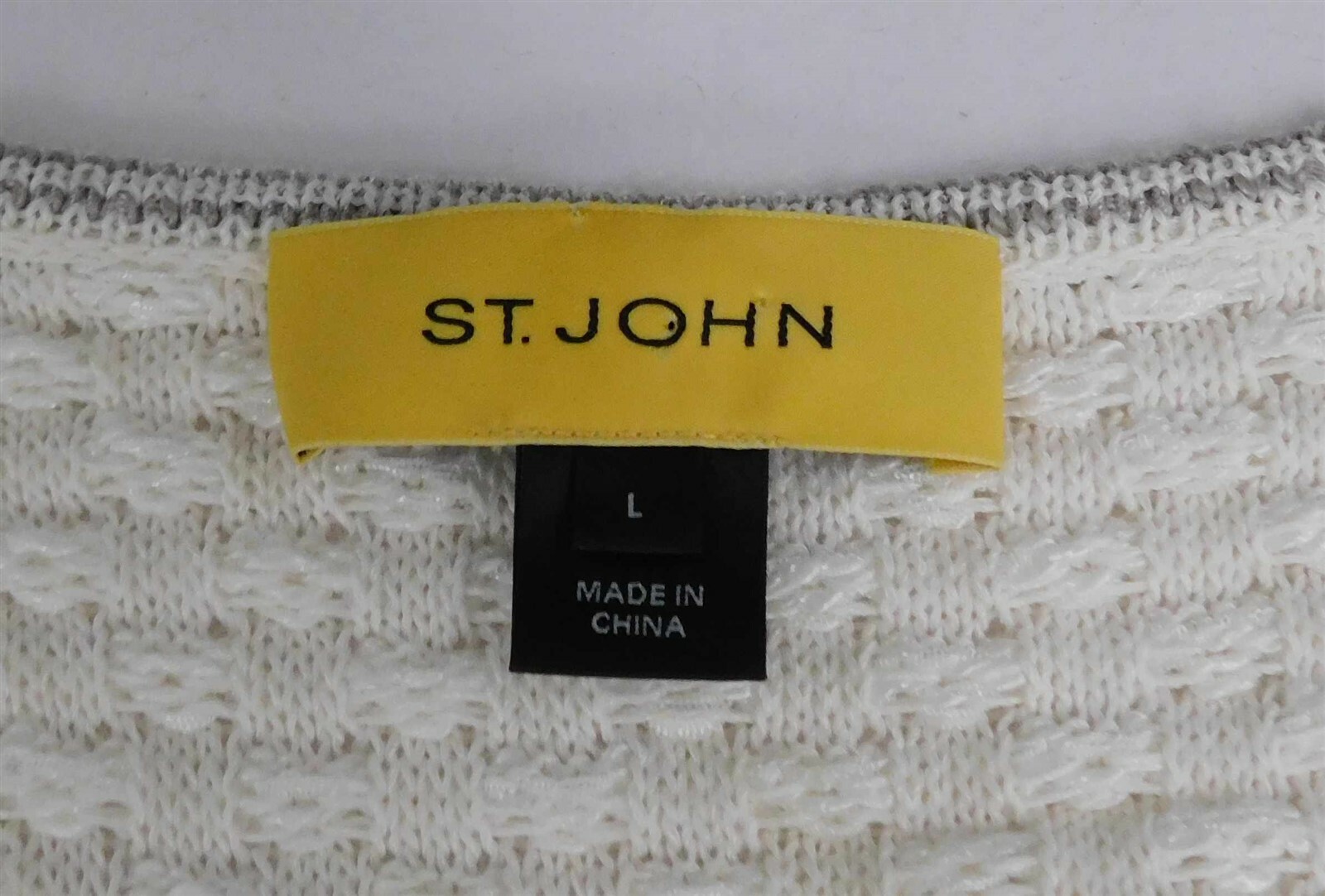 St John Ivory Gray Knit Snap Front Sweater Jacket sz L