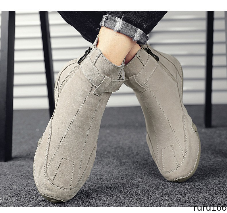 Men’s Suede Ankle Boots Side Zipper Buckle Casual Outdoor High Top casual Boots