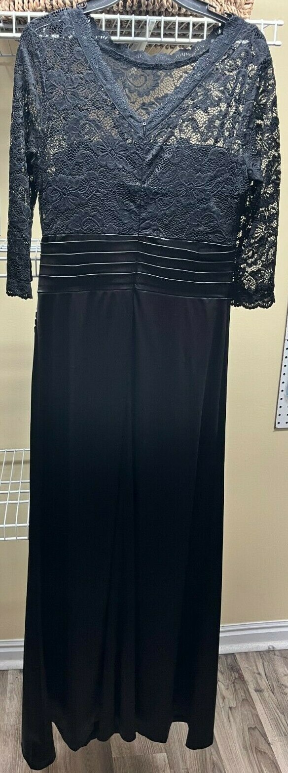 Miusol Womens Black Floral Lace Ruched Ball Gown Bridesmaid Maxi Dress Sz Lg NWT