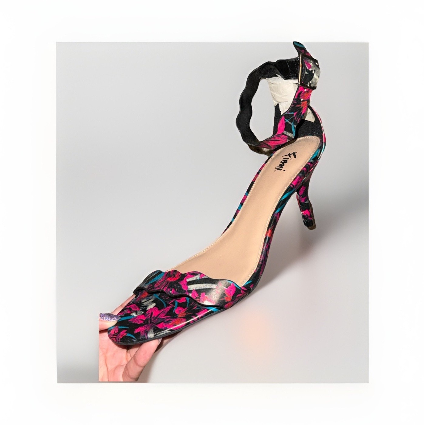 Fioni Women’s Floral Multicolor Strappy Open Toe Ankle Strap Heels US 9