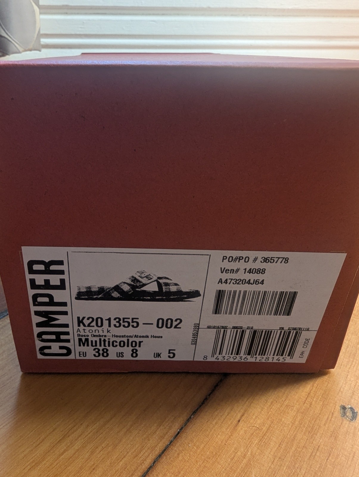 NIB CAMPER NAVY AND WHITE GINGHAM ATONIK CROSS STRAP SANDALS SIZE 8 RUNS SMALL