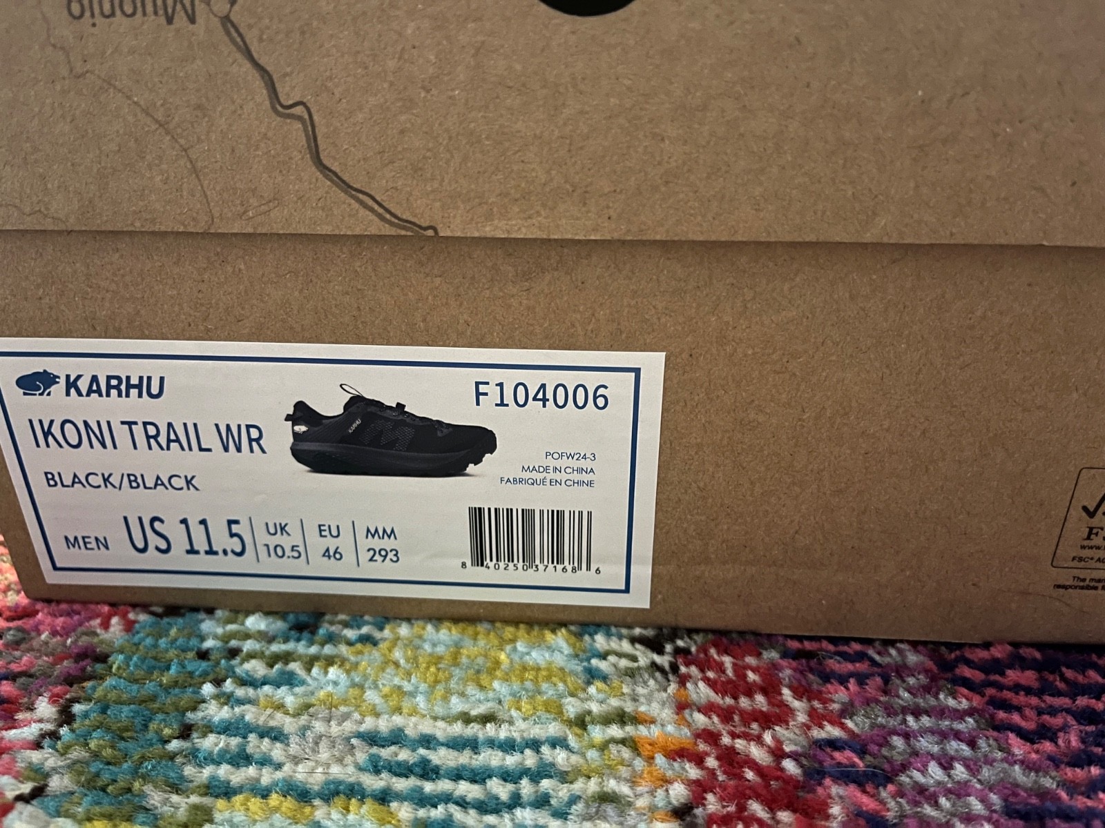 Karhu Ikoni Trail WR Mens Running Shoes Black Grey F104006 Size 11.5