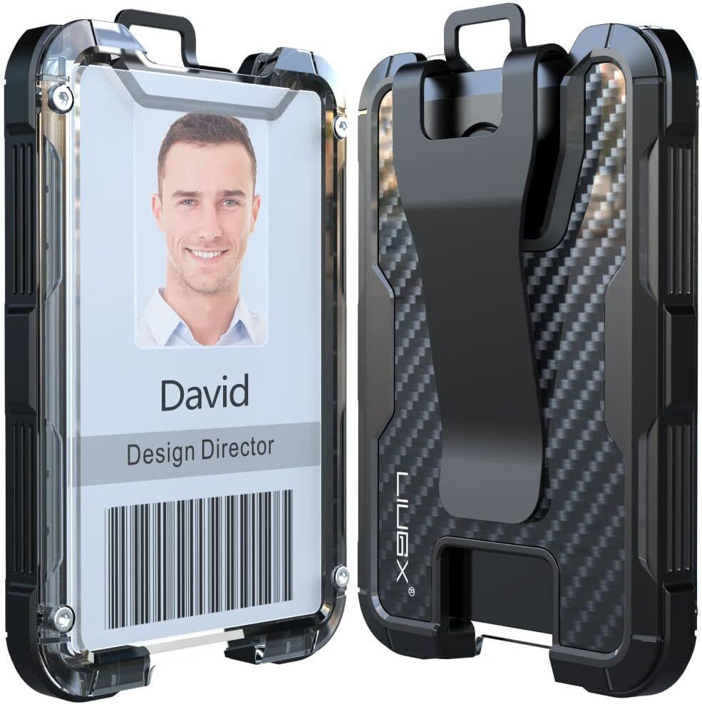 Carbon Fiber Badge Holder, ID Card Holder with Metal Clip – Heavy Duty Portable