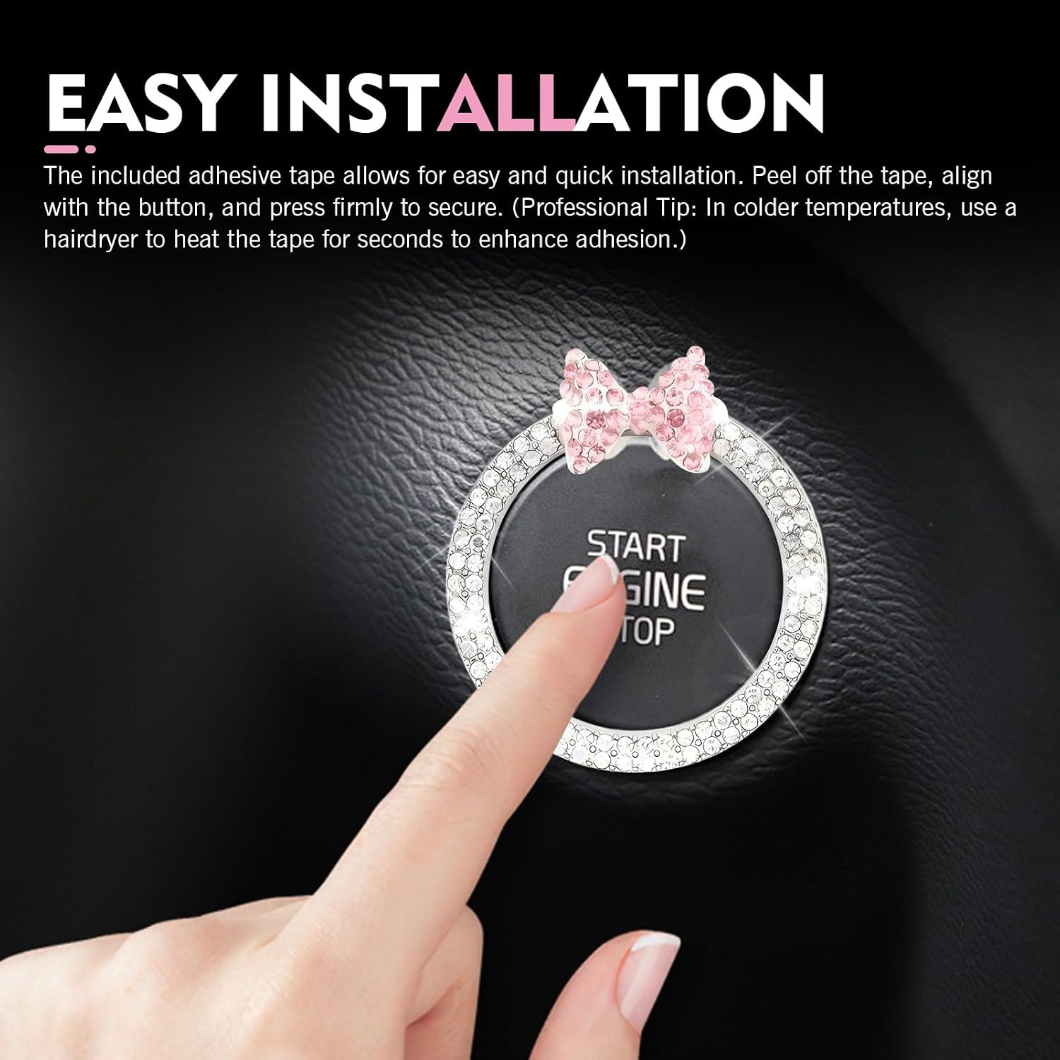 Bow Tie Push Start Button, Alloy Rhinestone Decorative Ignition Ring, Bling Car