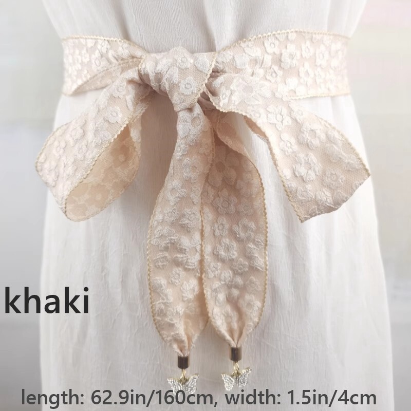 Lady Floral Ribbon Sash Waist Belts Strap Waistband Dress Shirt Decor Belts Soft