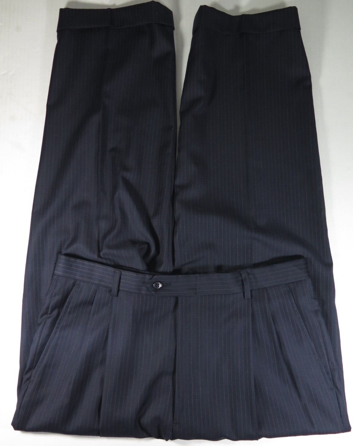 Hart Schaffner & Marx Imported Wool Dark Blue Striped Mens Suit 34×31 39 R USA