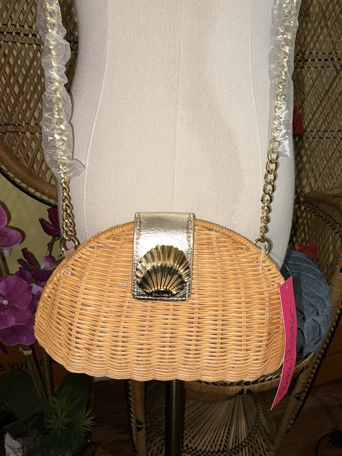 Lilly Pulitzer NWT Redford Wicker Crossbody Bag Natural