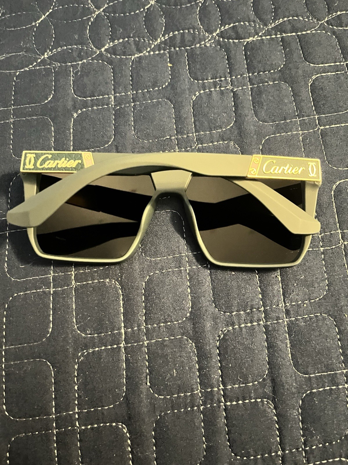 Cartier Men’s Square Polarized Sunglasses Gray Plastic Frame Black Tinted Lens