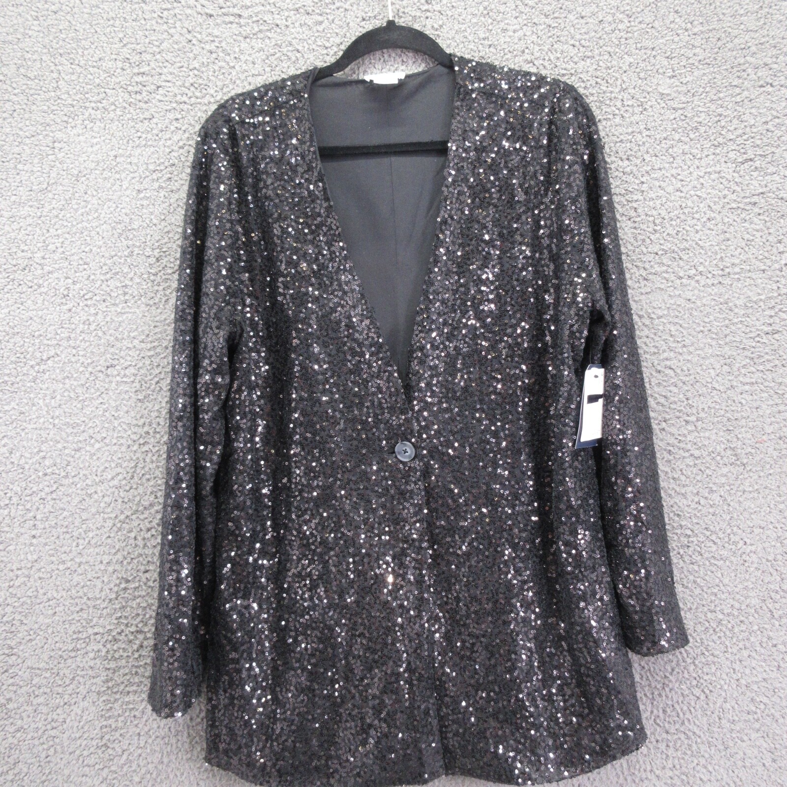 Melrose & Market Black Sequin Open Front Blazer Jacket Women’s Medium #4659