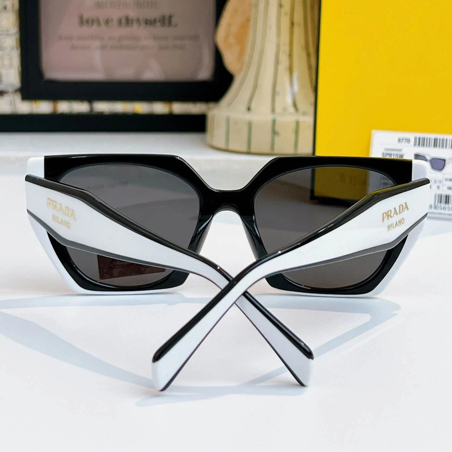 Prada PR 15WS Oversize Square Sunglasses Women Black White Frame UV400 Authentic