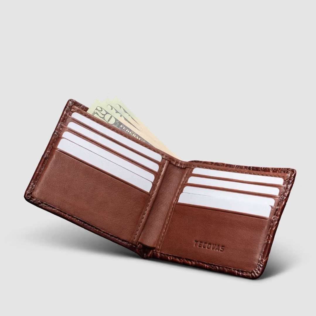 Tecovas Walnut/Brown Alligator Pattern Bifold Wallet Credit Card Folding Men