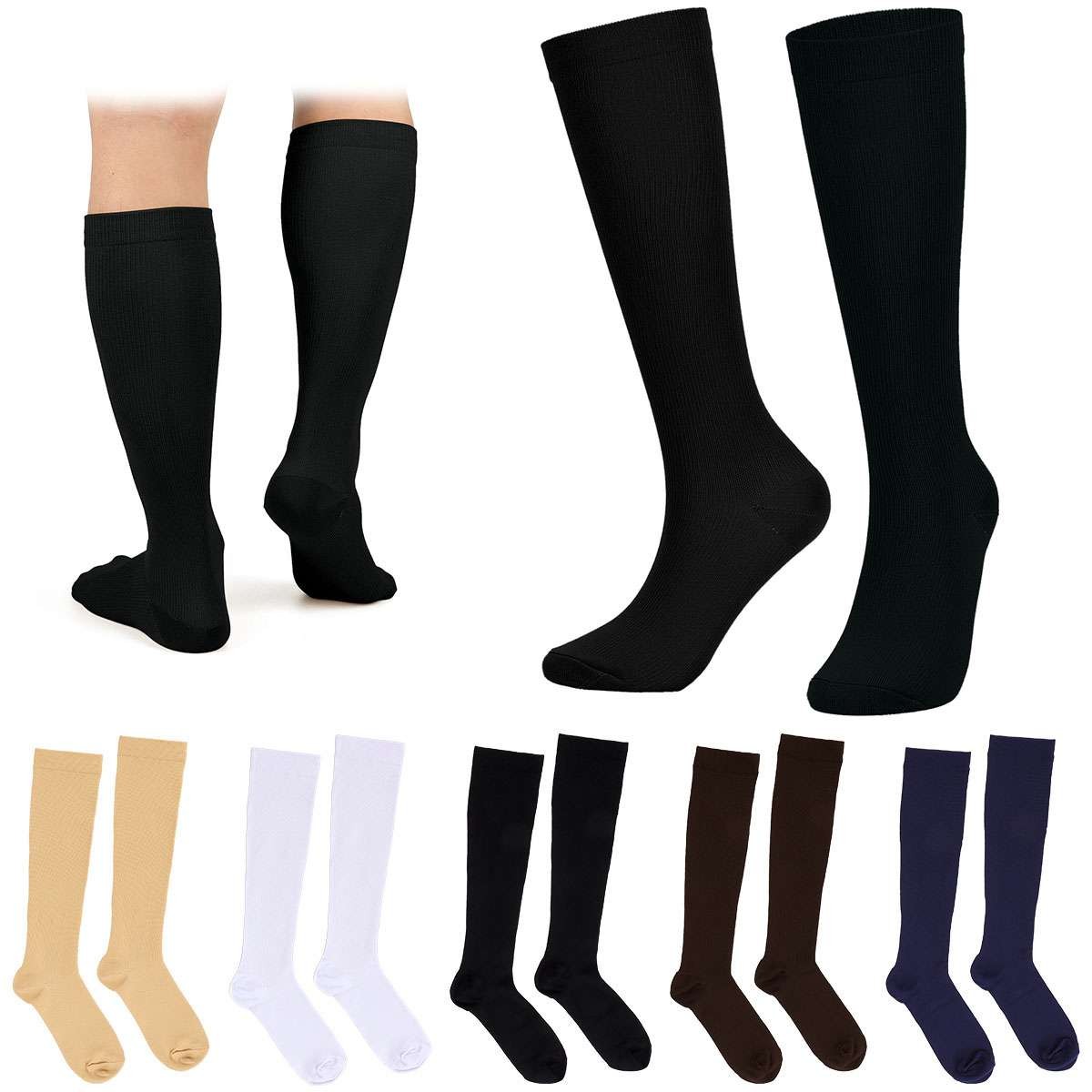 S M L XL 2XL 3XL 4XL Wide Calf Plus Size Compression Socks Women Men 20-30mmHg