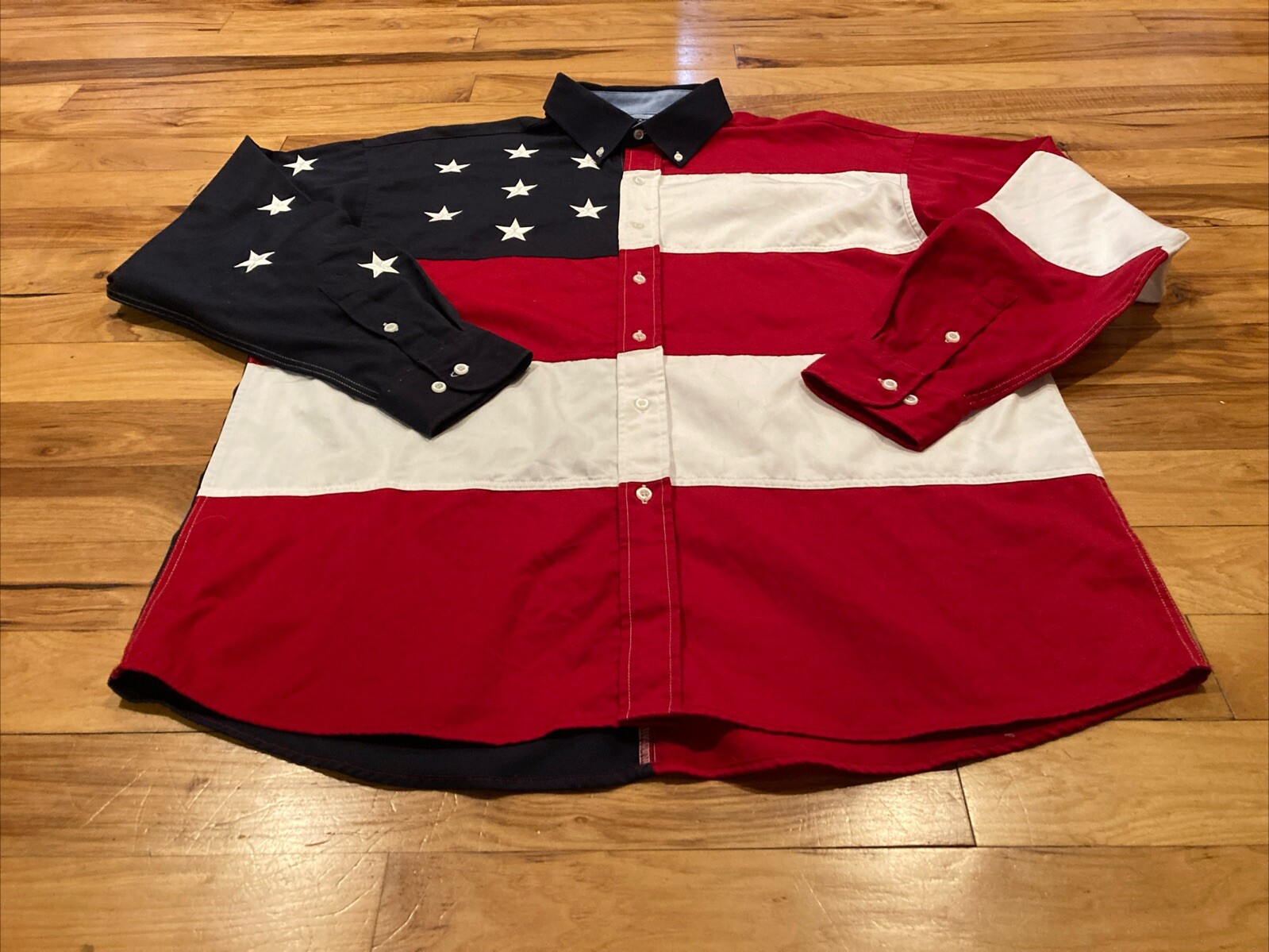 Vintage Panhandle Slim Button Up Western Shirt Mens XL Stars & Stripes USA Flag