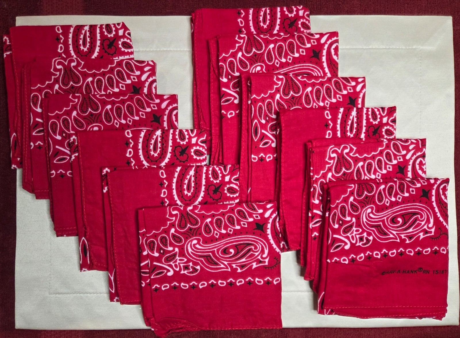 Vintage Hav-A-Hank Red Paisley Bandanas 100% Cotton ~ Pack of 12