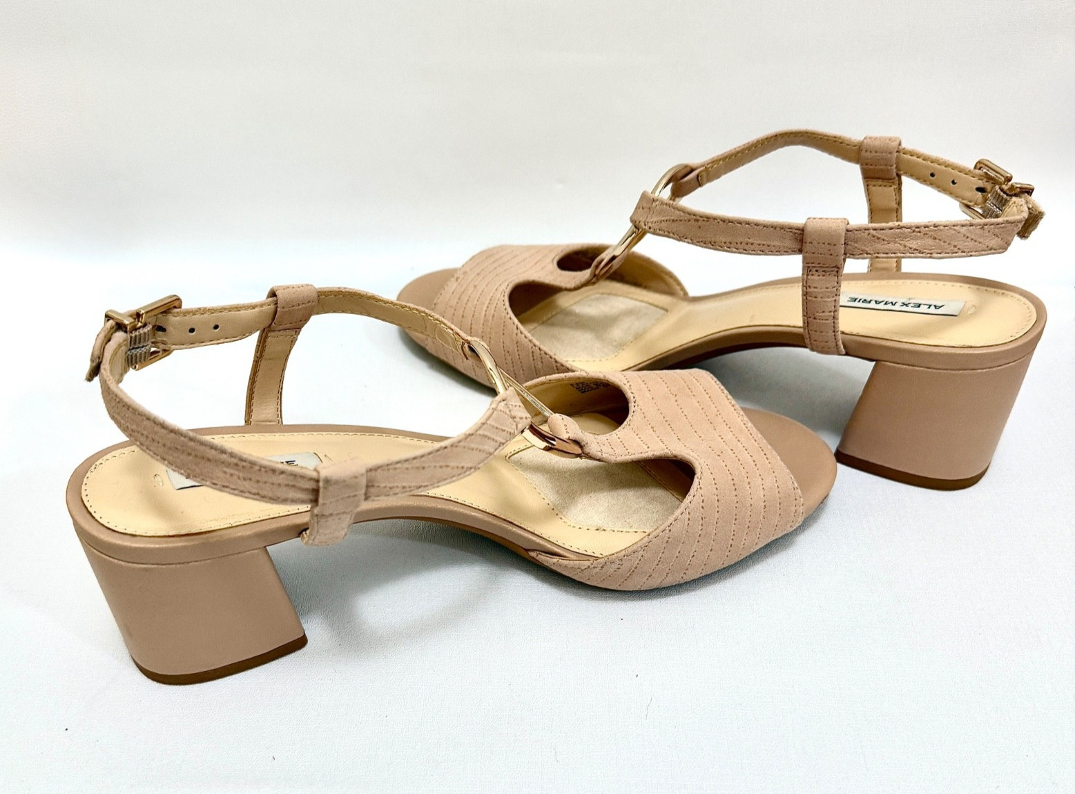 Alex Marie Tan Suede Slingback Sandals 2″ Heel Buckle Strap Open Toe Size 8.5M