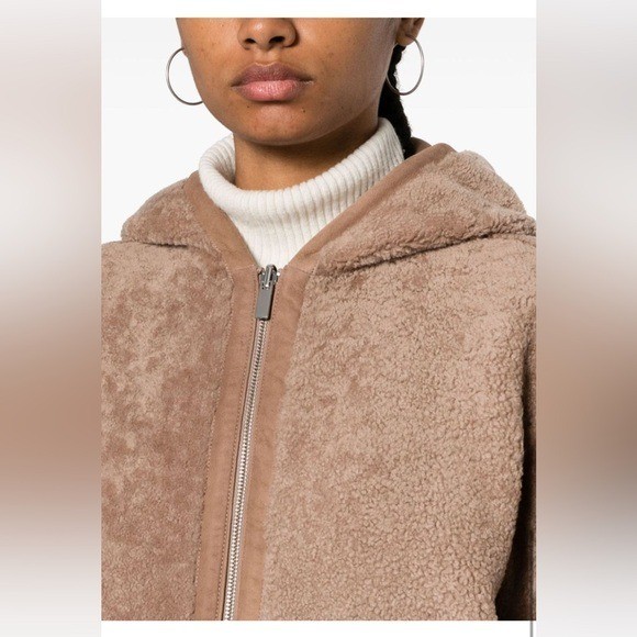 THEORY***Reversible Cropped Hooded Shearling Lamb Parka Coat***small $2395