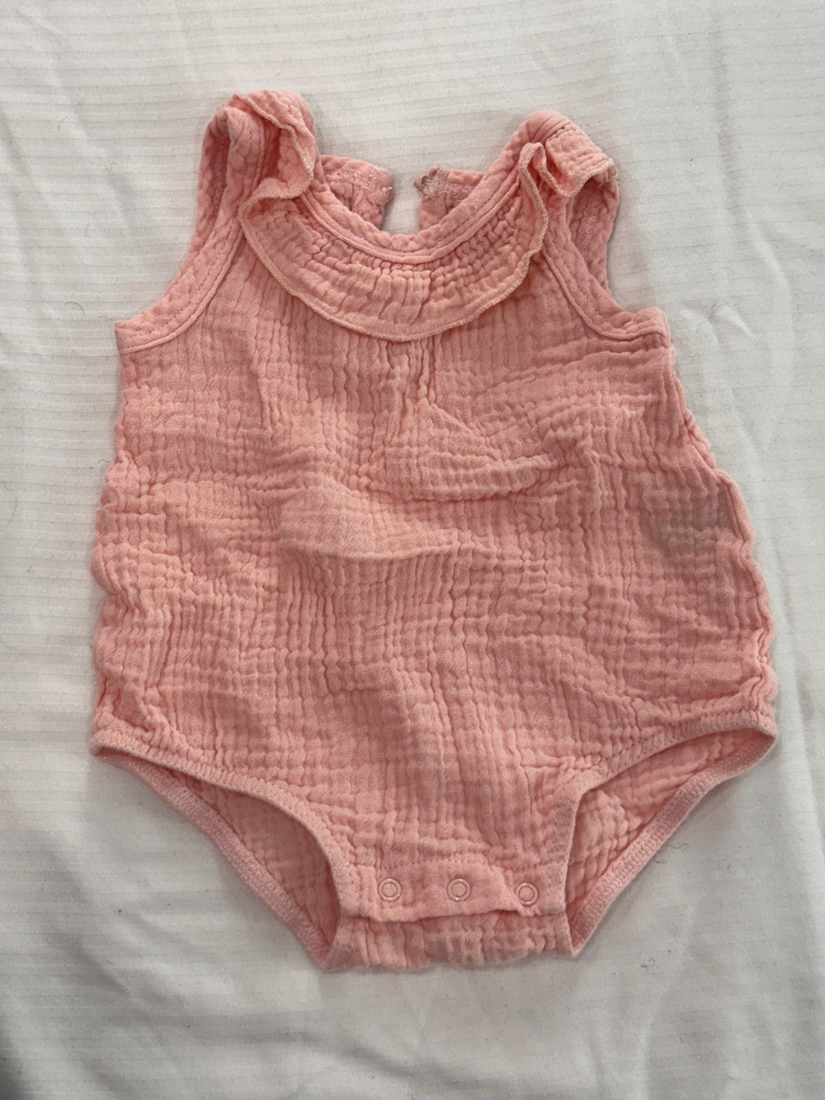 Chick Pea Baby Girl Pink Muslin Romper Ruffle Sleeve 100% Cotton 3-6M Summer