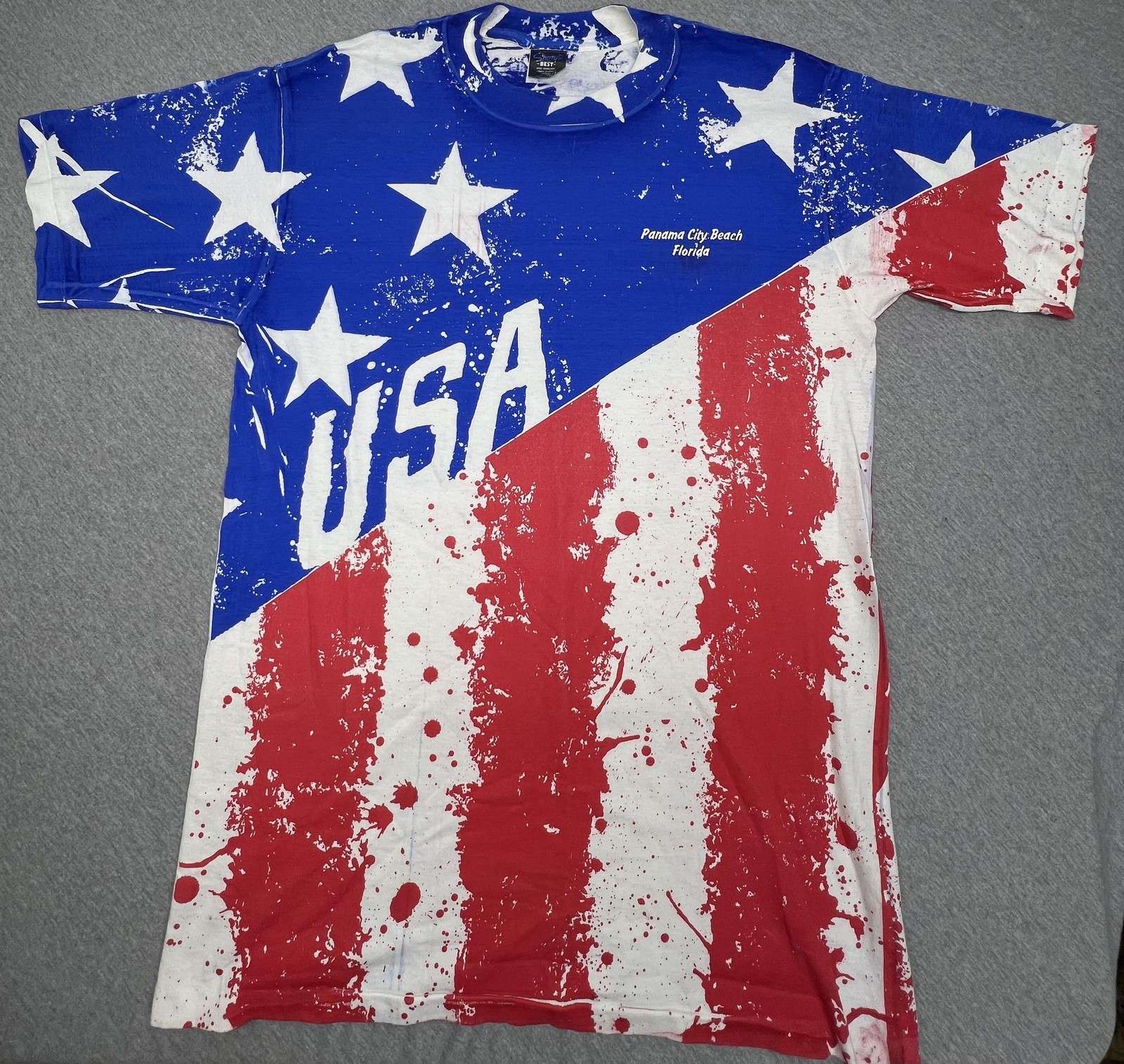 Vintage Sherry’s Best American Flag PCB Shirt Mens L Made USA Single Stitch DS