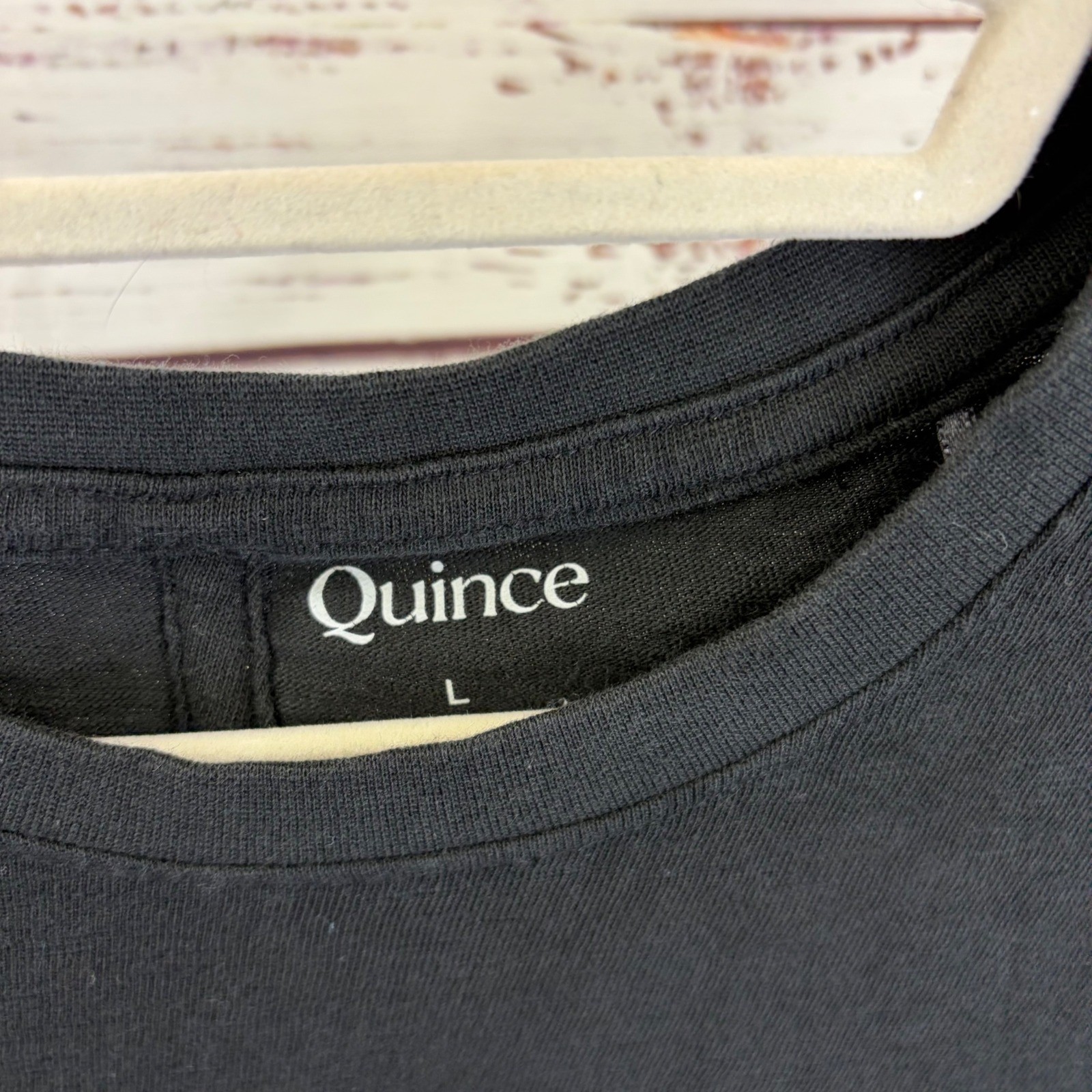 Quince Womens Black 100% Organic Cotton Slub Crewneck Tee Back Seam Large