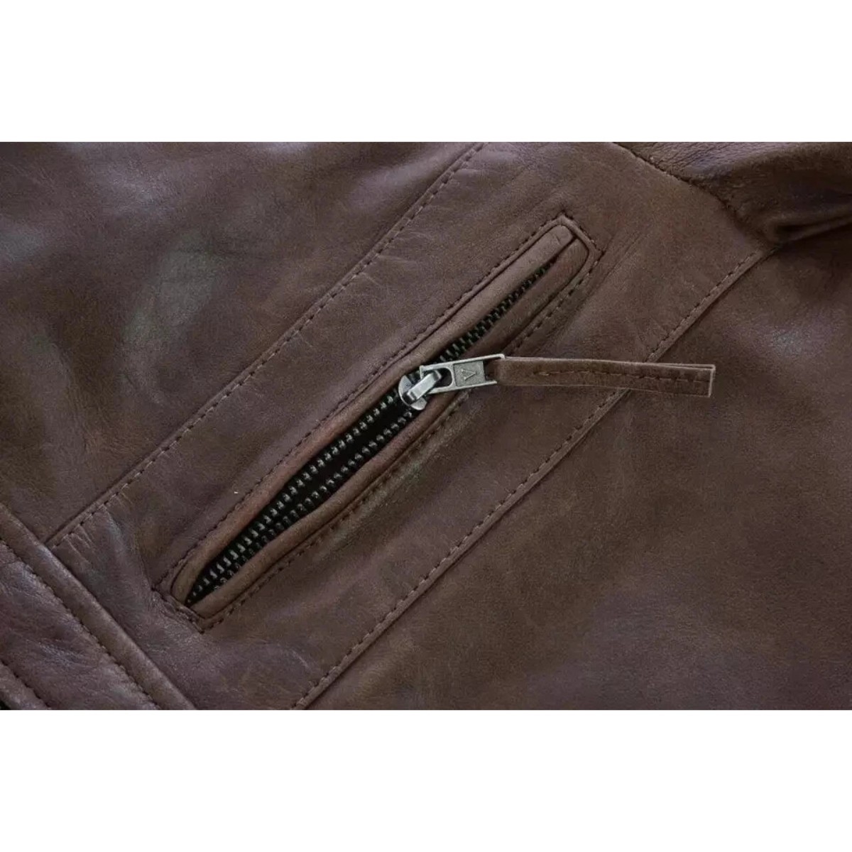 Men’s Brown Distressed Leather Jacket Biker Cafe Racer Quilted Moto Coat