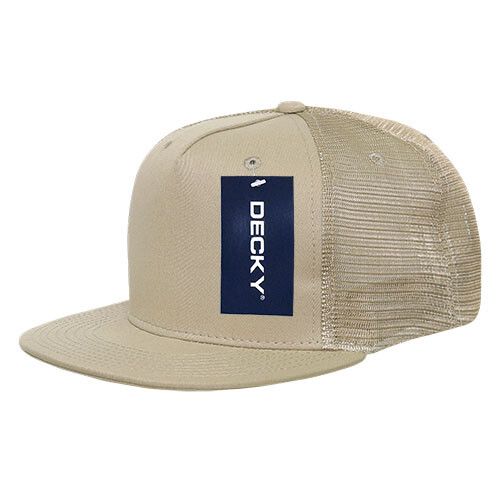 5 Panel Flat Bill Trucker Cap – Khaki (Decky 1040-KHA, New with Tags)
