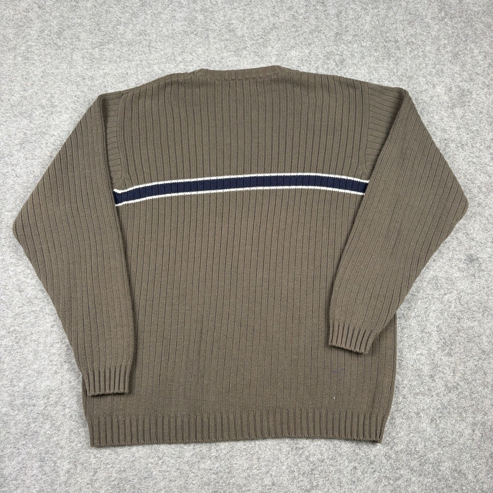 Cherokee Sweater Mens Large Brown Ribbed Knit Striped Crewneck Old Money Outdoor